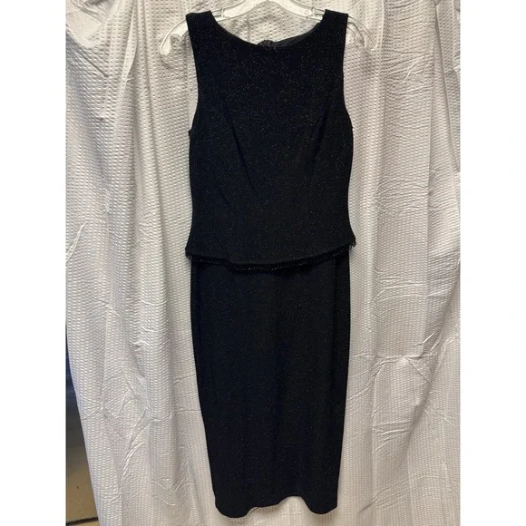 Vintage Teddi Evening Black Sparkle Dress Sleeveless Peplum Cocktail 48.5 " 8 Pe - Picture 2 of 13